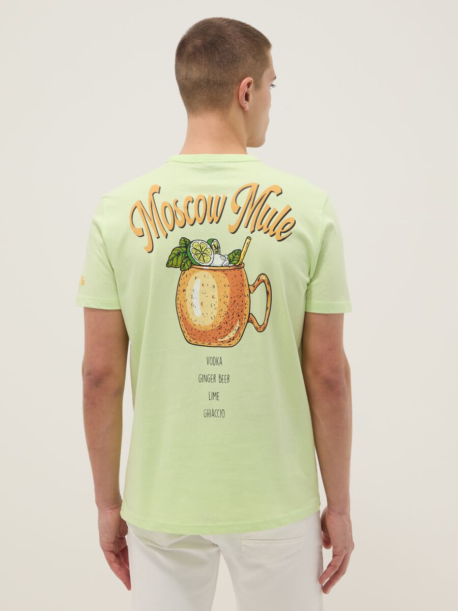 Green pure cotton regular fit T-shirt with Moscow Mule prints_2