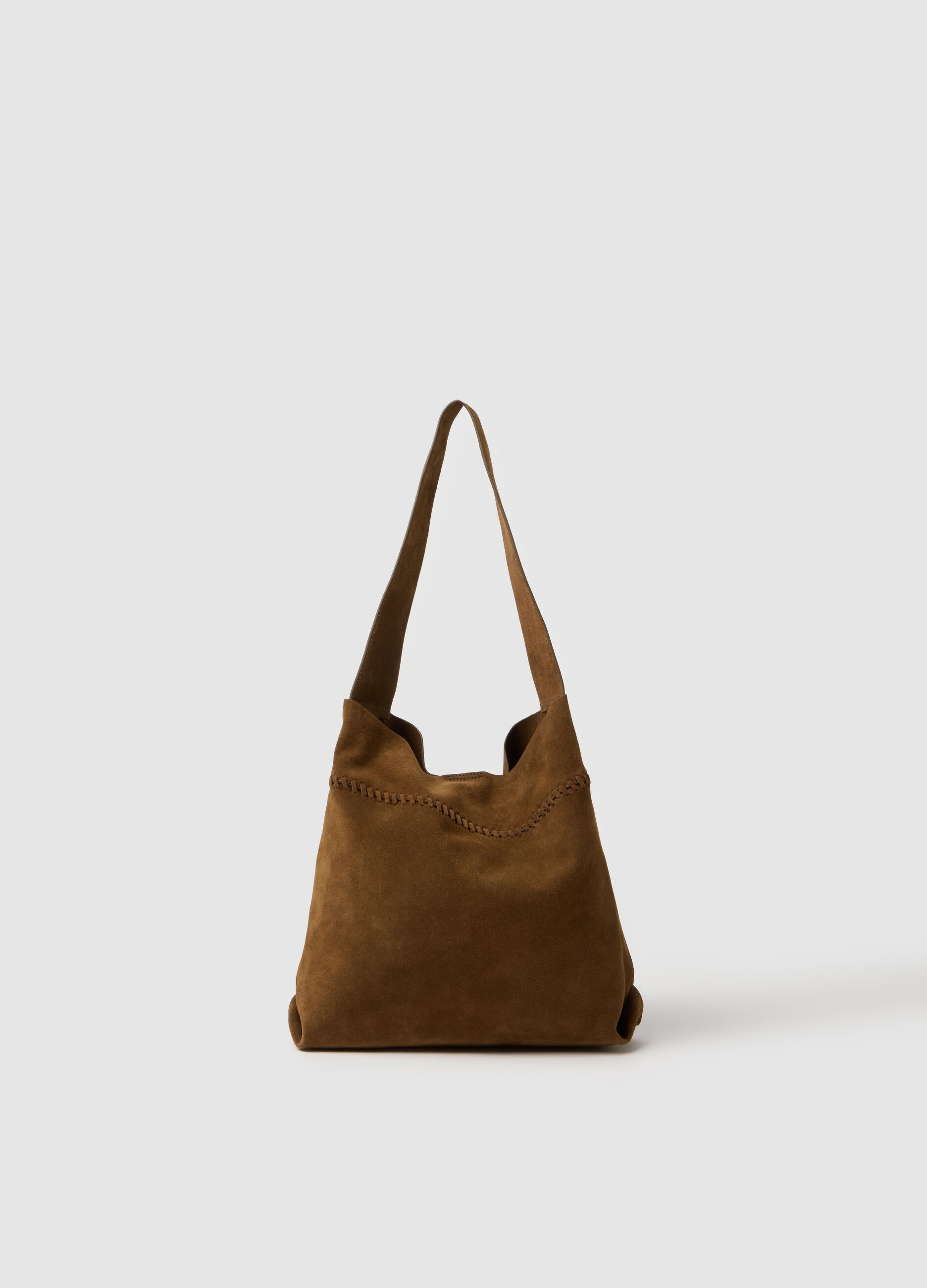 Borsa shopper in vera pelle marrone