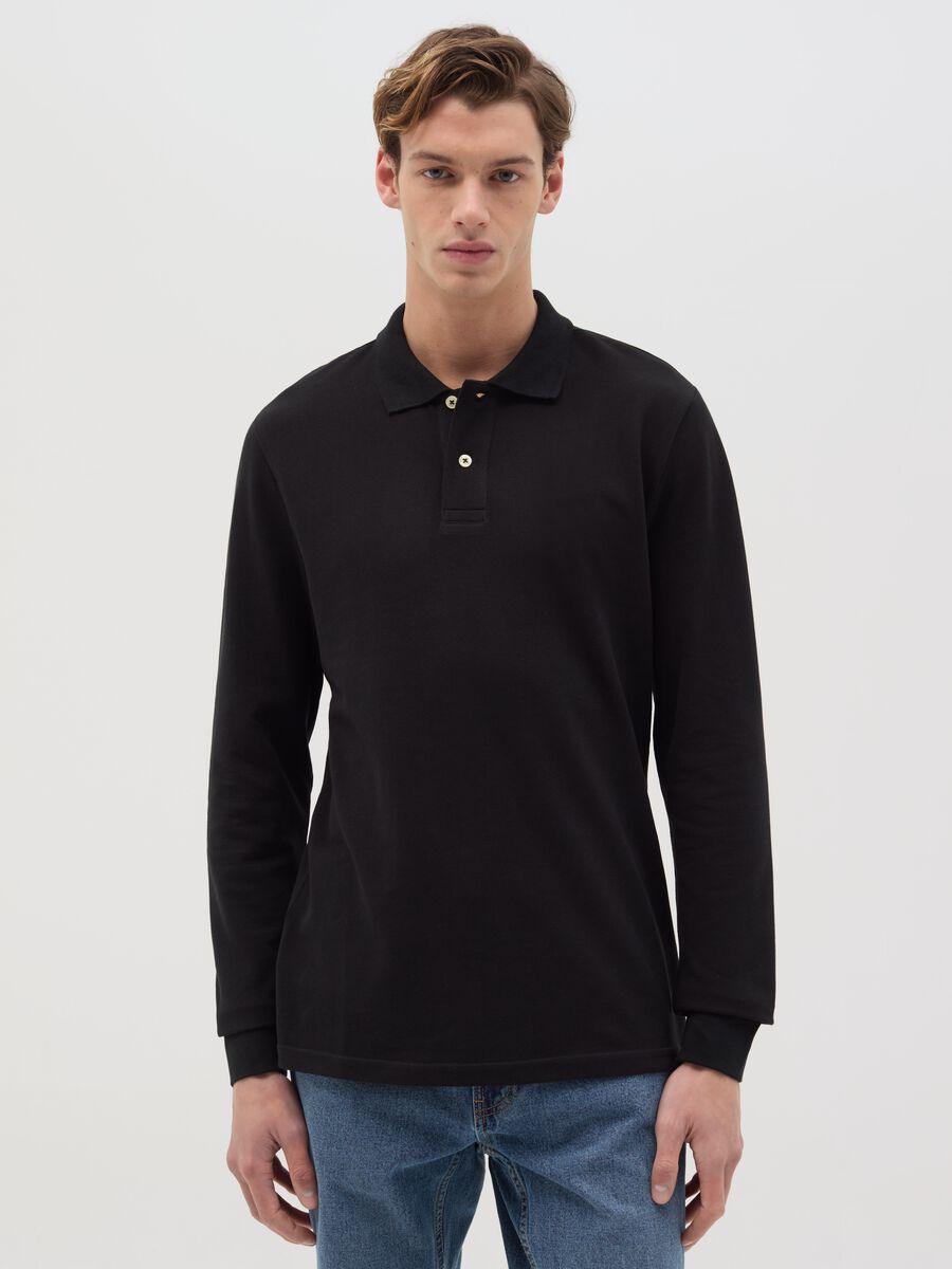 Long-sleeved polo shirt in organic cotton_0