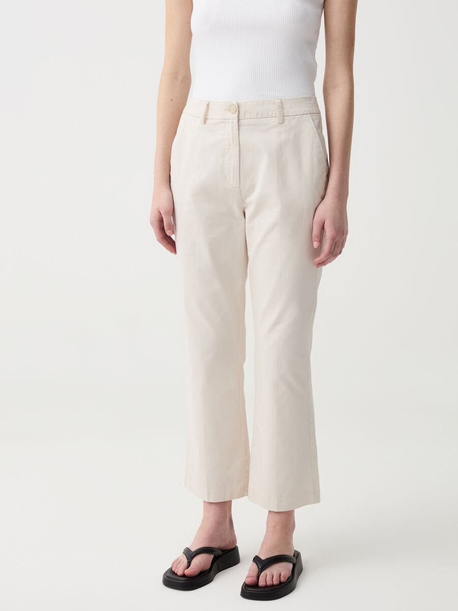 Pantalone crop a sigaretta in cotone_1