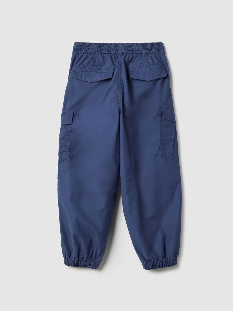 Children's regular fit blue pure cotton cargo trousers_1