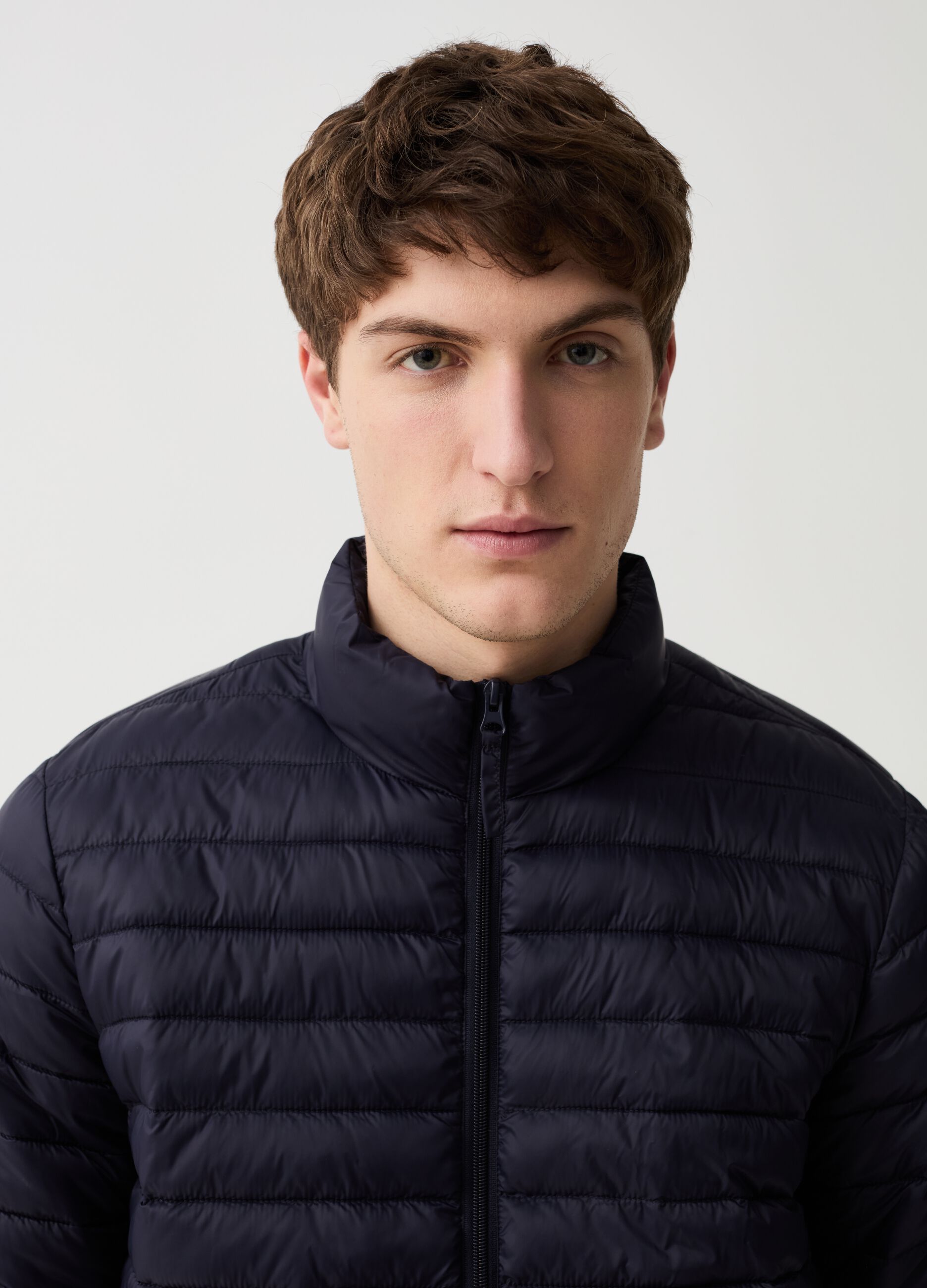 Ultralight quilted down jacket with high neck