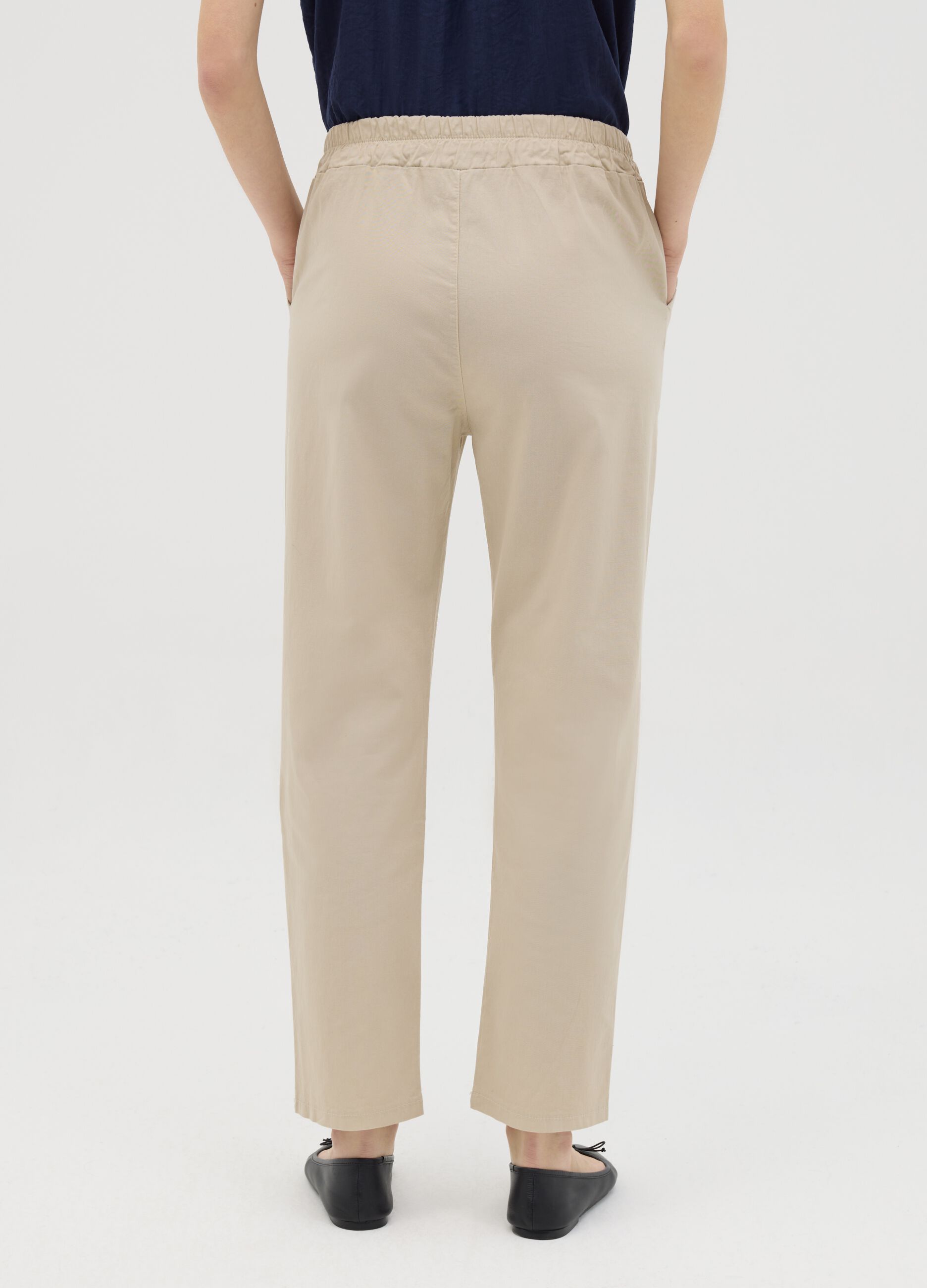 Beige cigarette trousers with elastic waistband