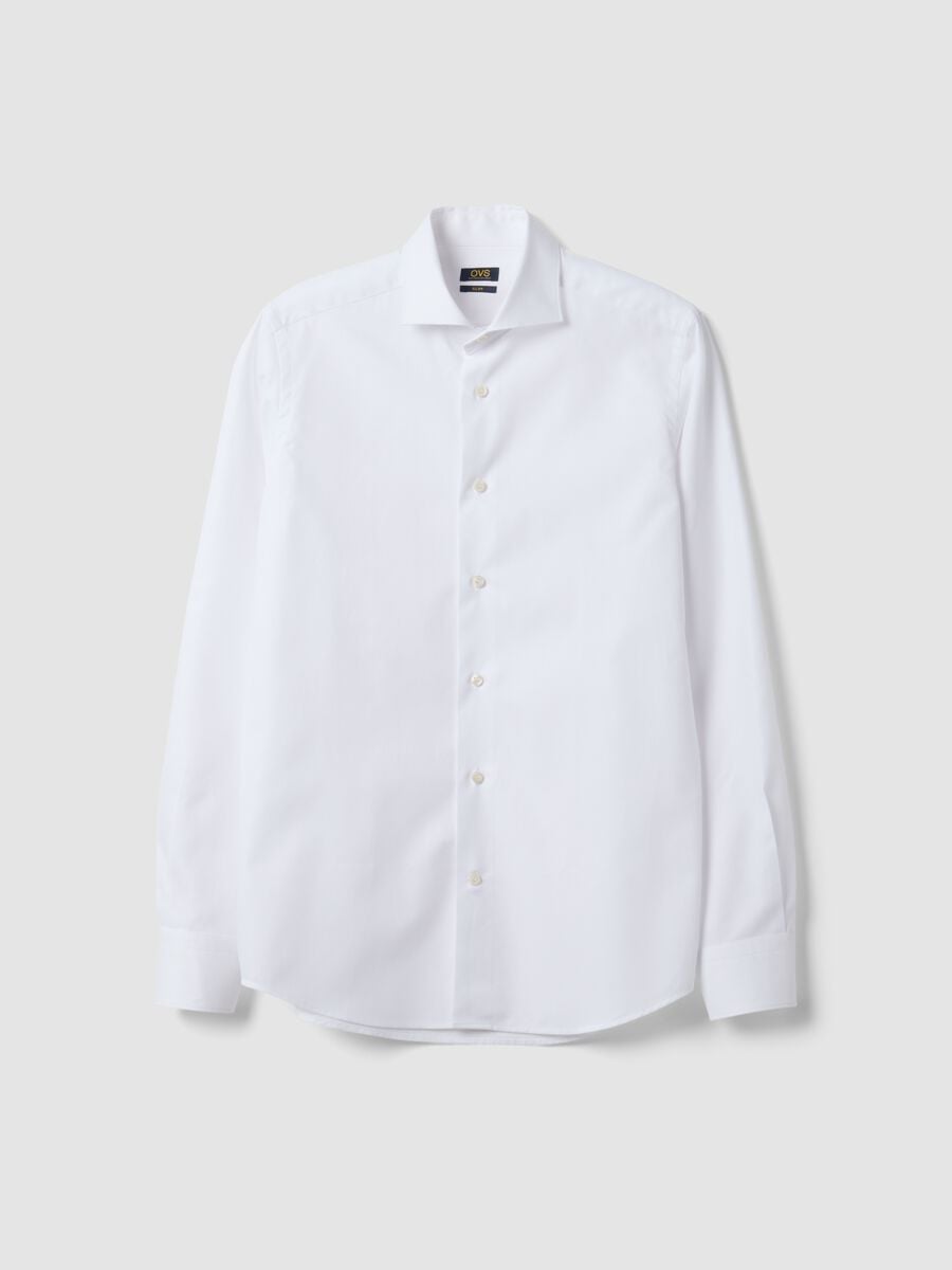 Camicia bianca in puro compact cotton con collo francese slim fit_0