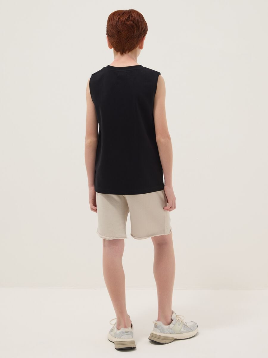 Blue and beige pure cotton set with vest and shorts_2