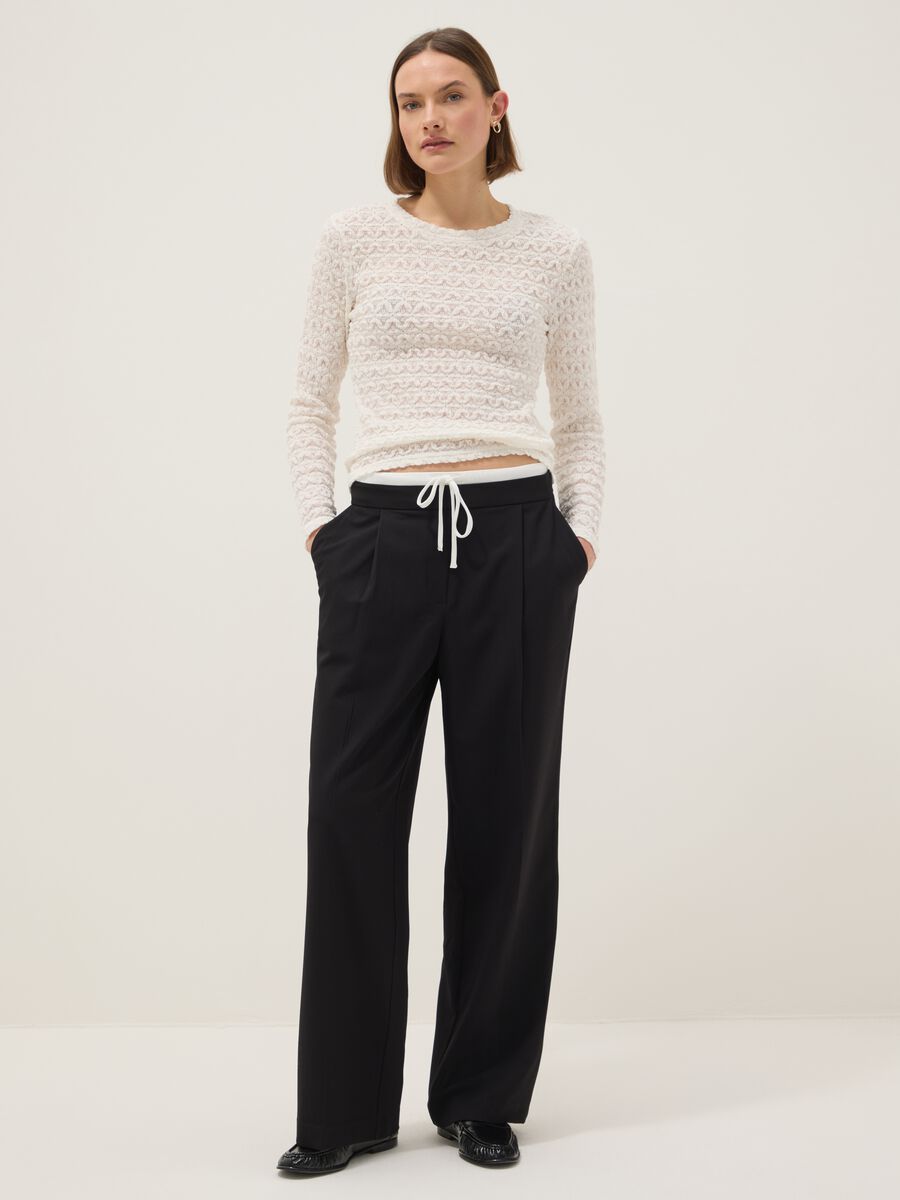 White cotton viscose blend knitted sweater with regular fit_1