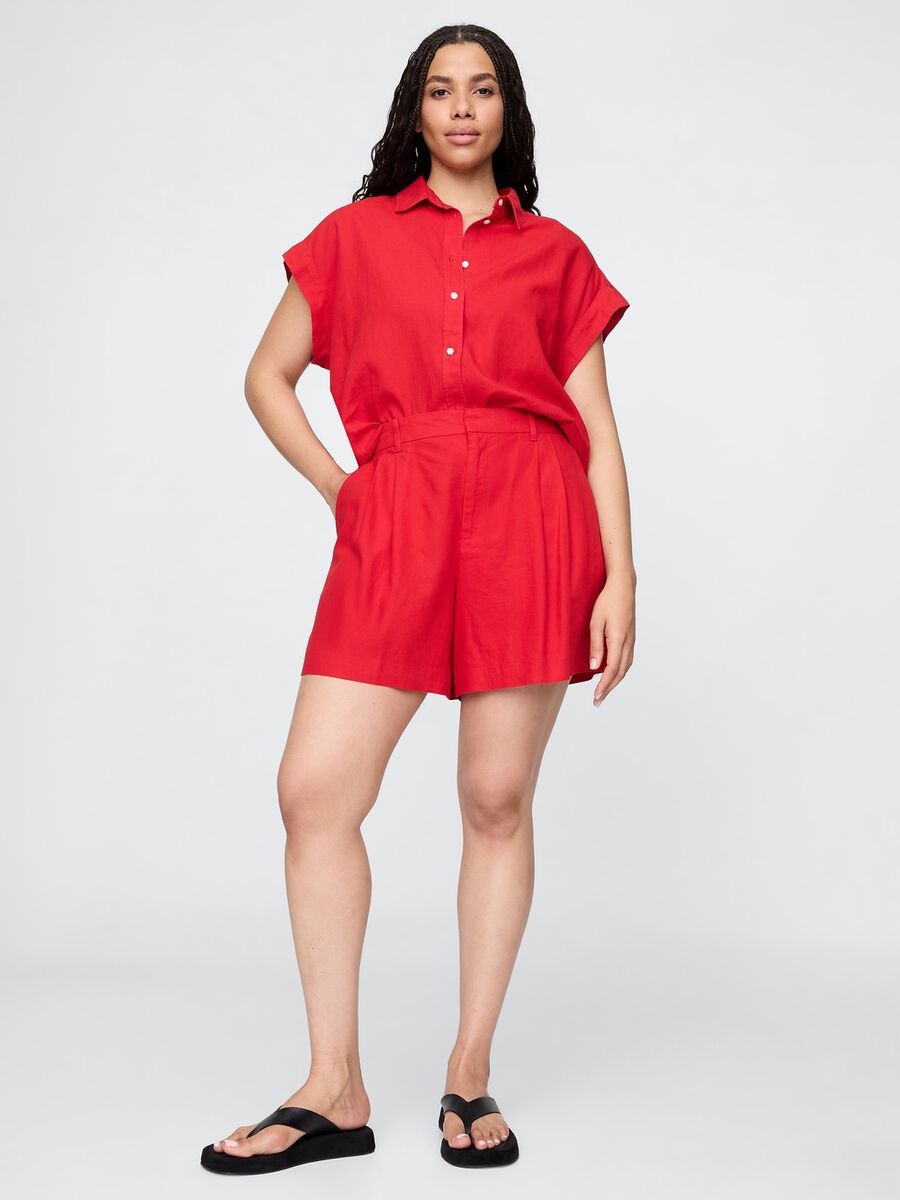 Red Gap Shorts in Linen and Viscose_4