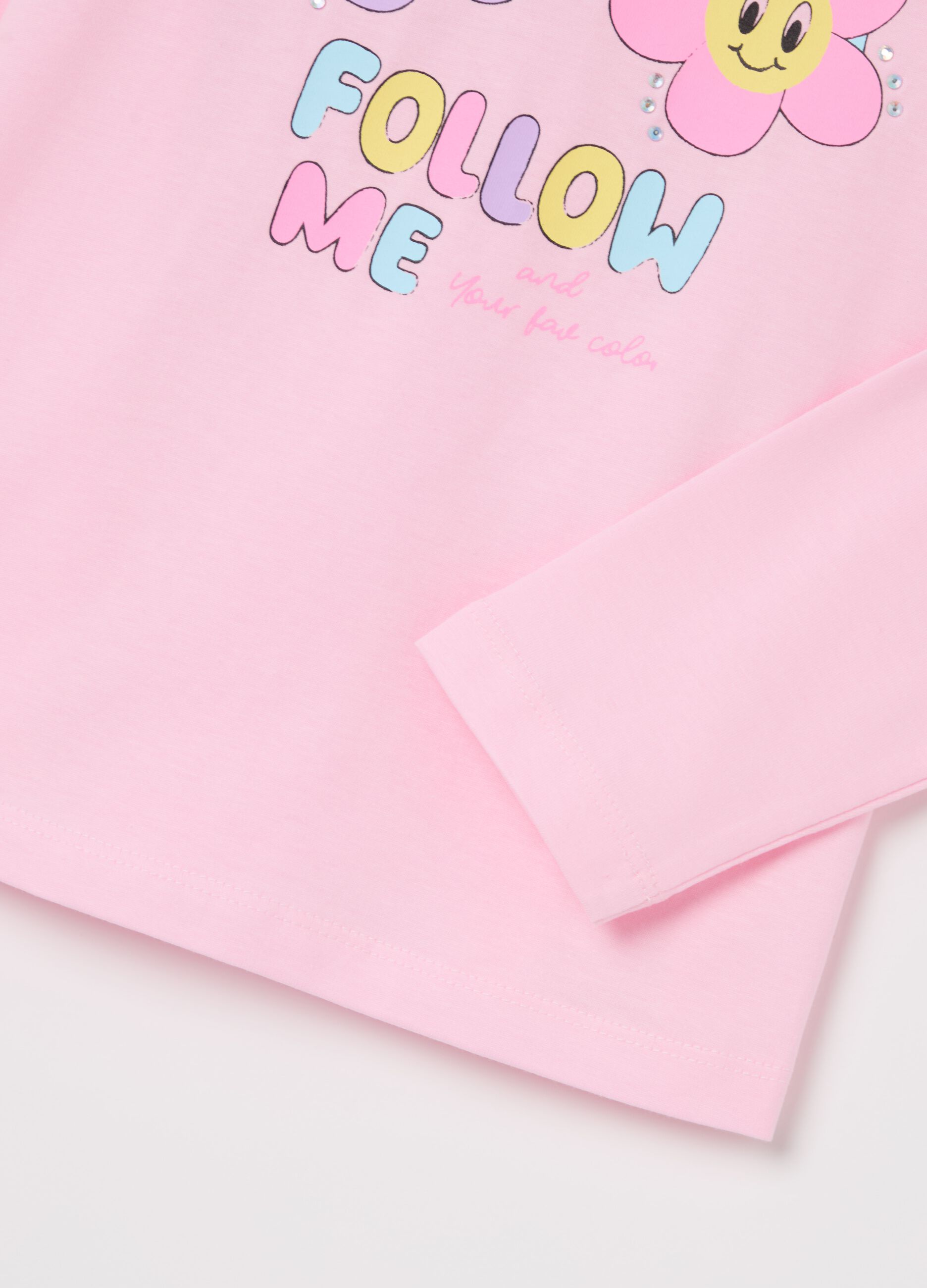 Cotton T-shirt with print and long sleeves