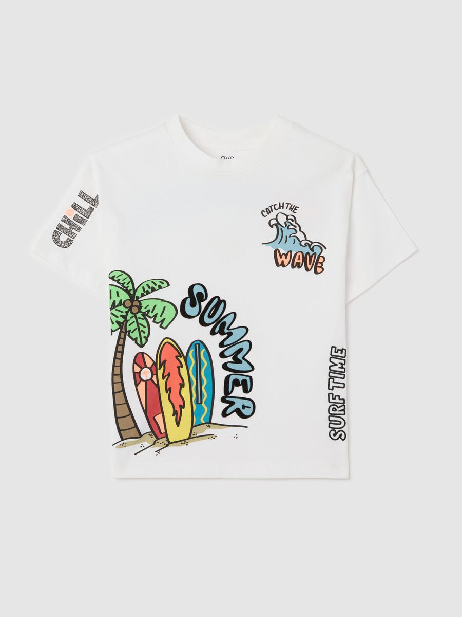 White T-shirt in cotton with "Summer" print_0