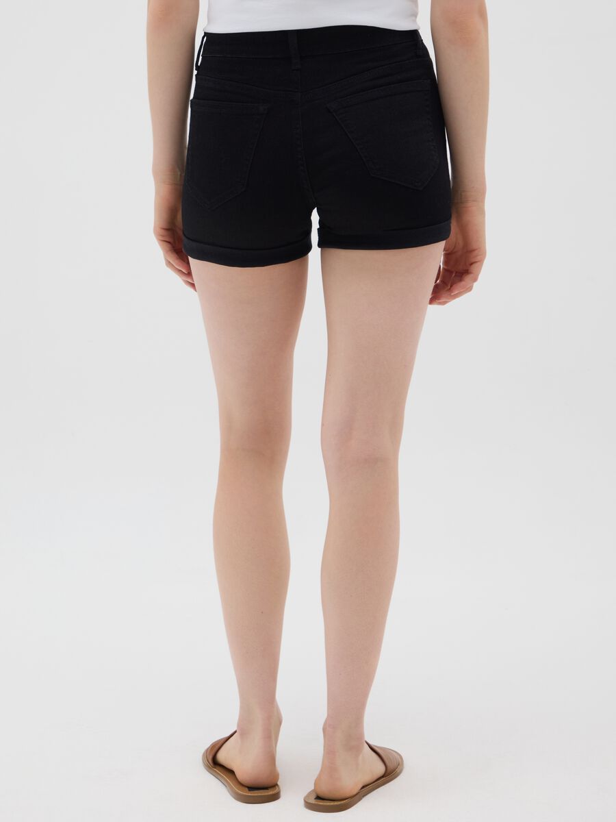 Women's black denim shorts slim fit_2