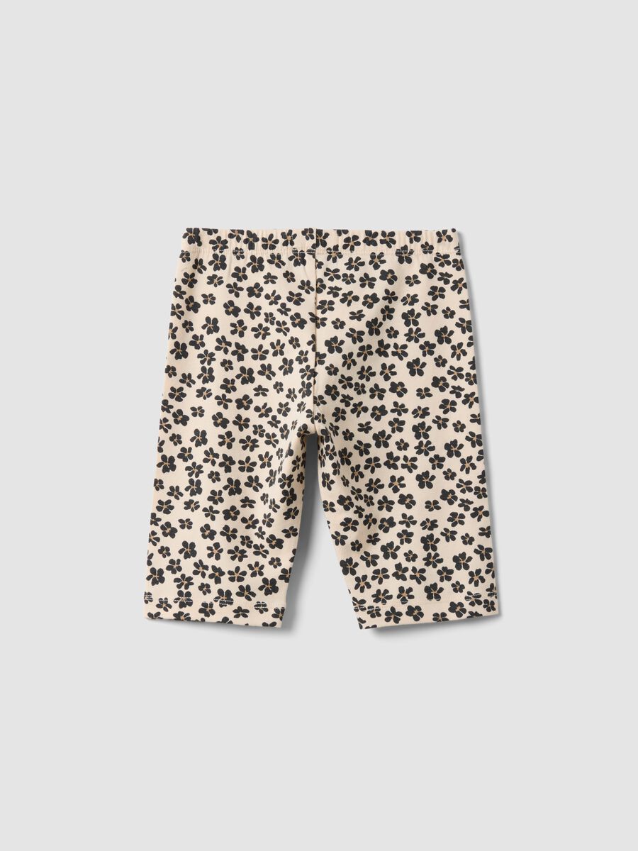 Beige organic cotton shorts with floral print_1