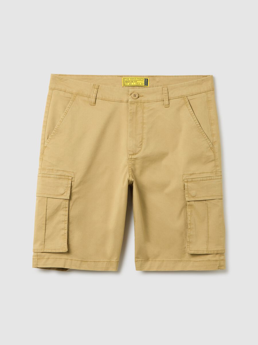 Men's beige stretch cotton regular fit bermuda shorts_0