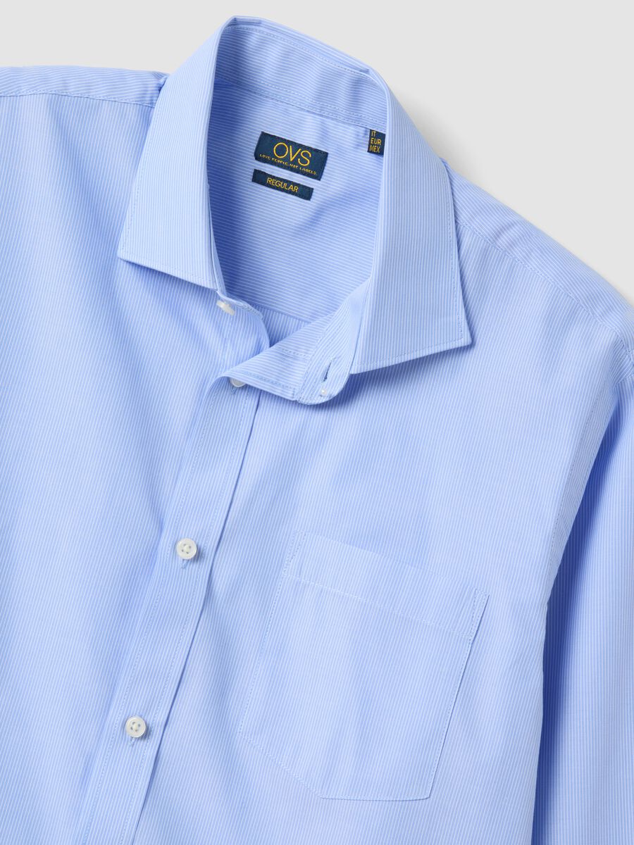 Camicia azzurra in misto cotone a righe sottili easy iron regular fit_5