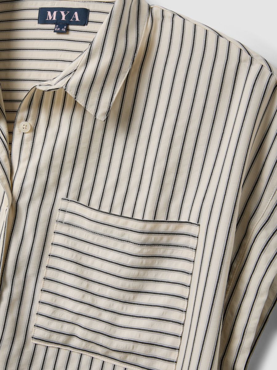 Beige striped viscose-blend shirt dress_5
