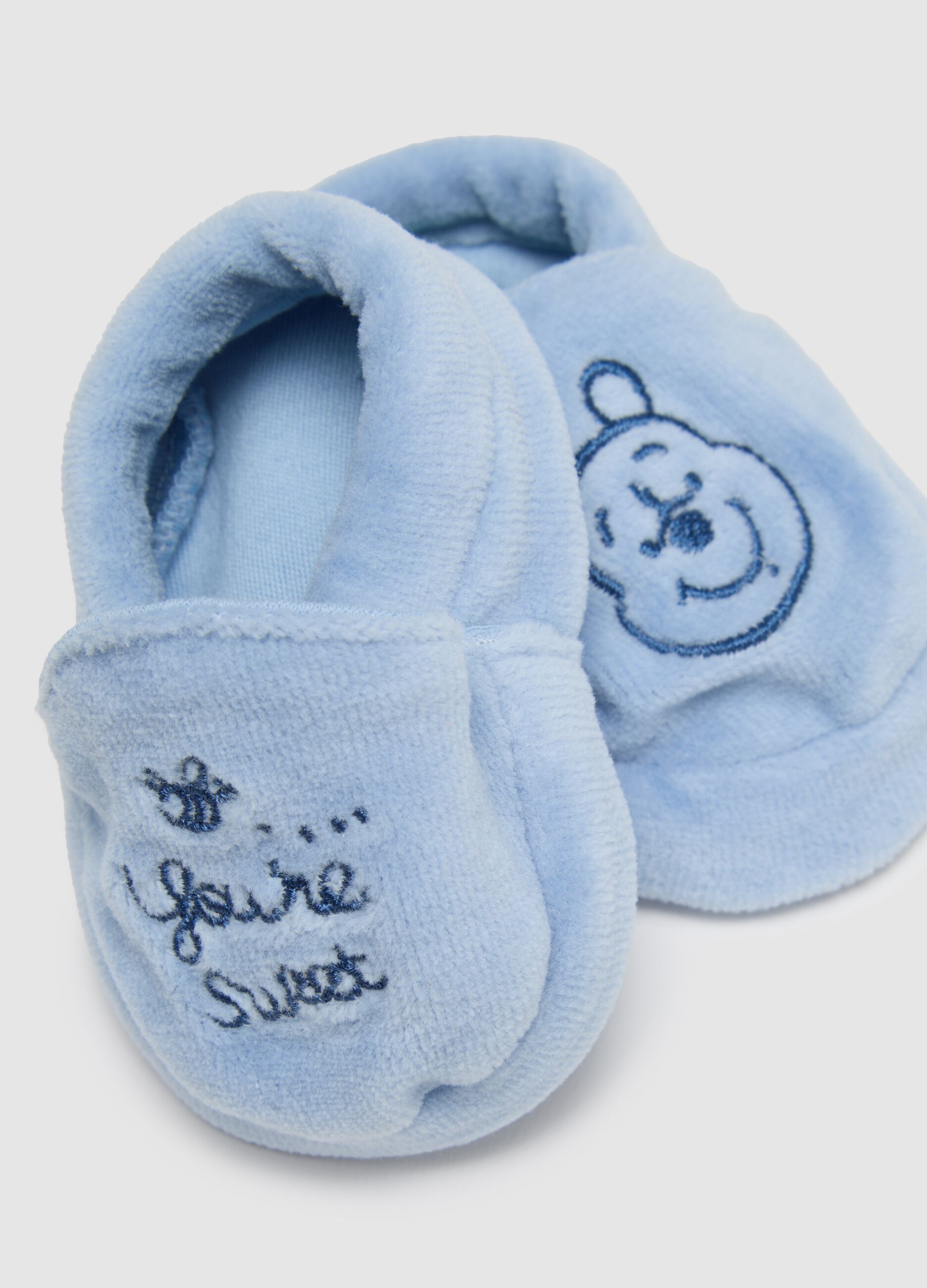 Blue cotton baby hat and shoes
