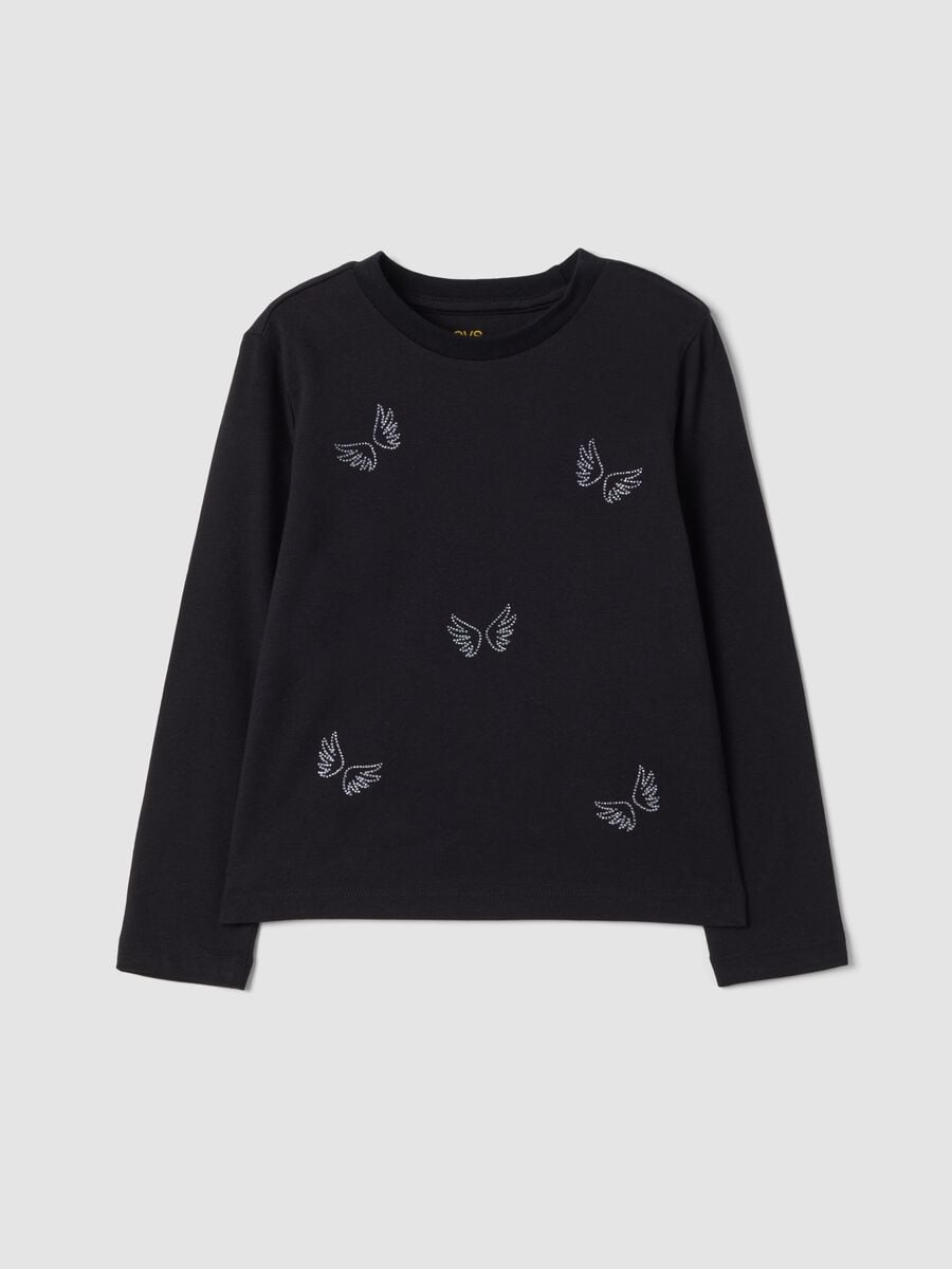 T-shirt nera in puro cotone organico con girocollo_0