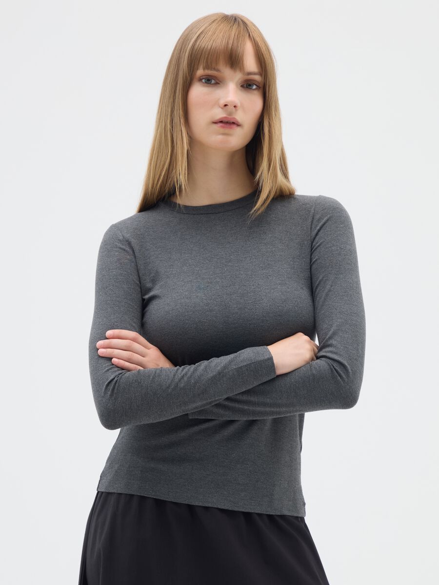 Grey long-sleeve shirt in stretch viscose_0