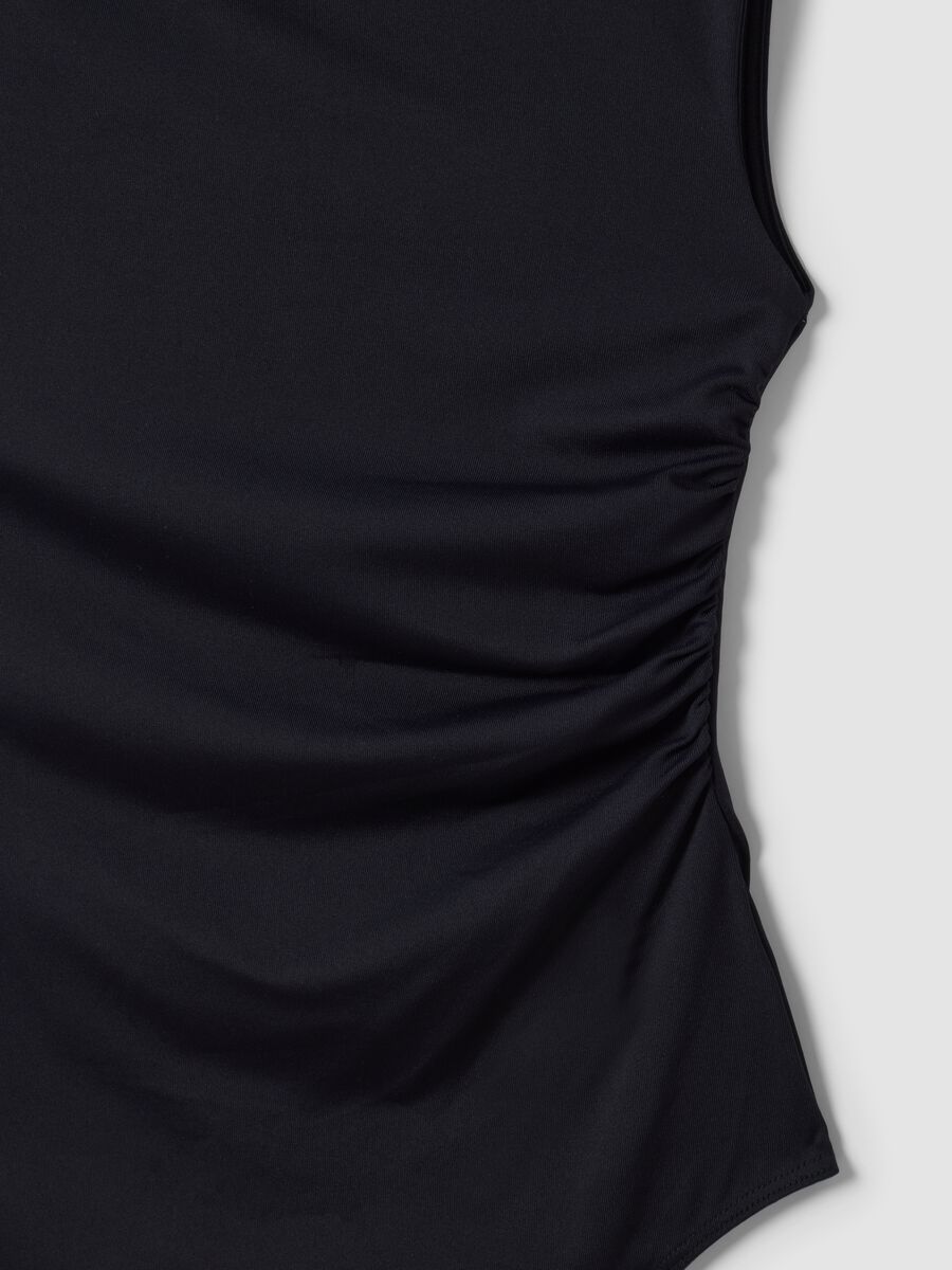 Black stretch jersey bodysuit with ruching, regular fit_1