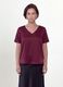Red satin V-neck blouse in stretch fabric, regular fit_2
