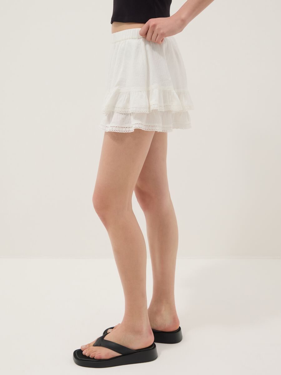 White cotton-viscose blend mini skirt with ruffles_3