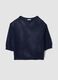 Blue open-knit three-quarter sleeve top_4