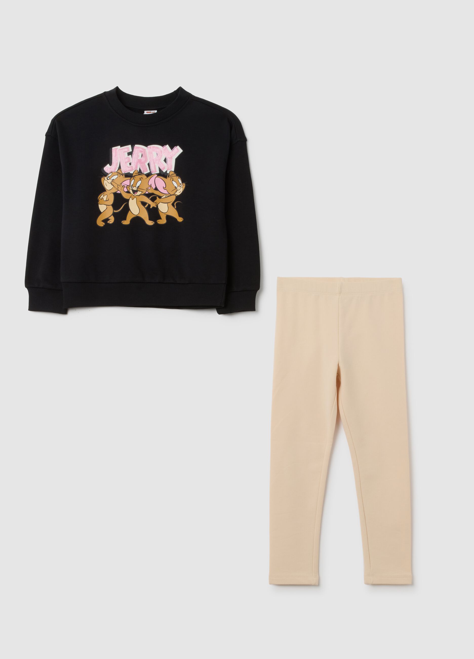 Girls' set in black and beige cotton blend