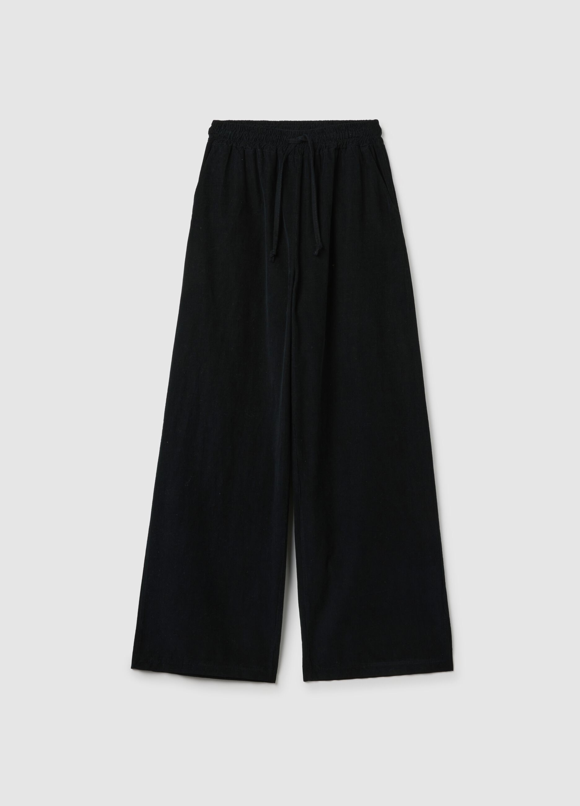 Black pure cotton trousers with elasticated waist