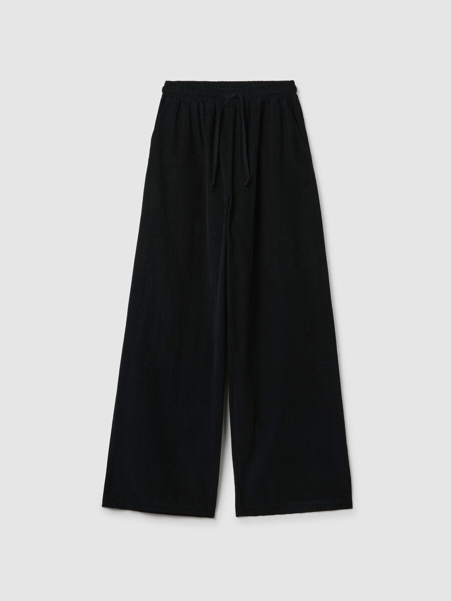 Pantaloni neri in puro cotone con vita elasticizzata_0