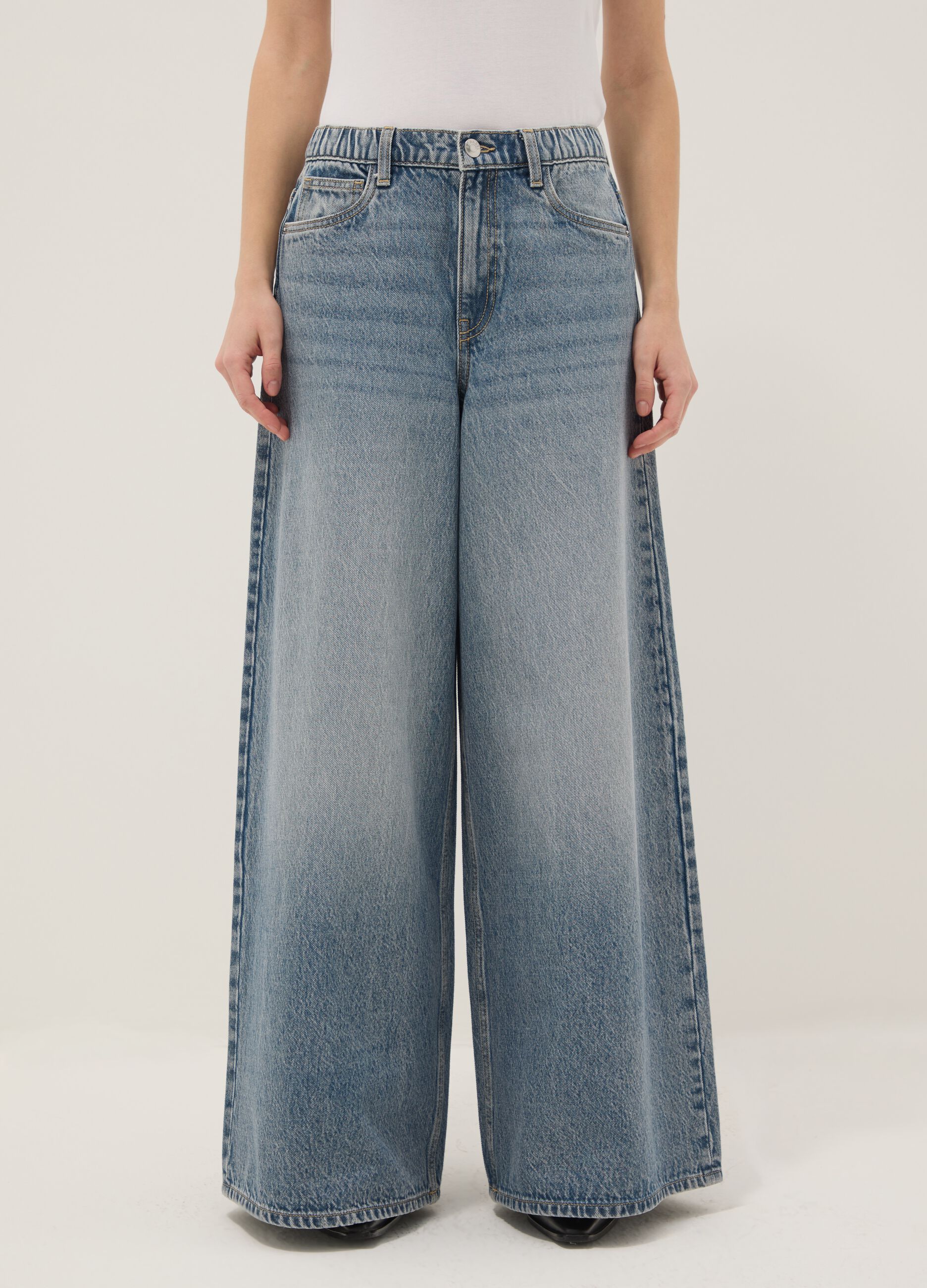 Jeans in puro cotone denim blu wide leg
