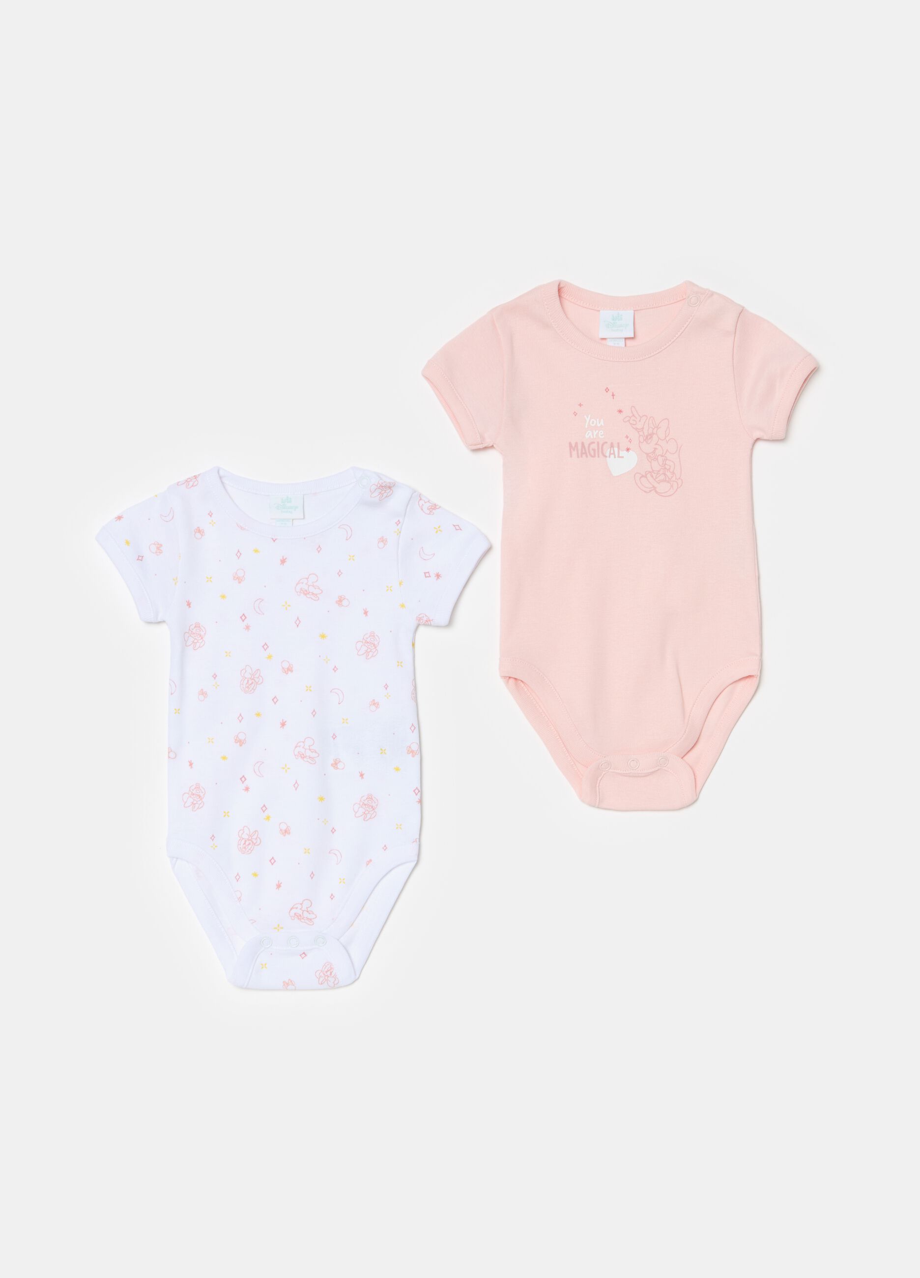 Two-pack organic cotton bodysuits with Minnie Mouse print