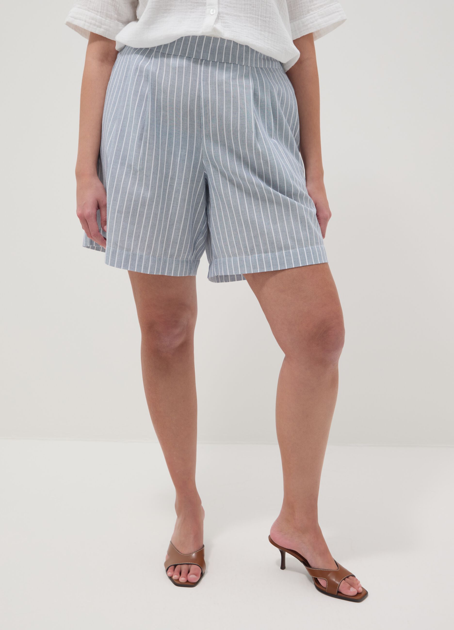 Sky-blue striped pure cotton shorts