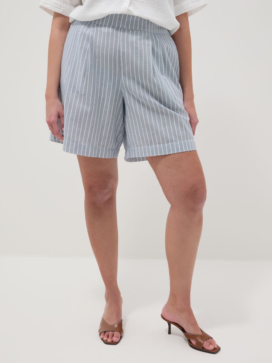 Shorts azzurri a righe in puro cotone_1