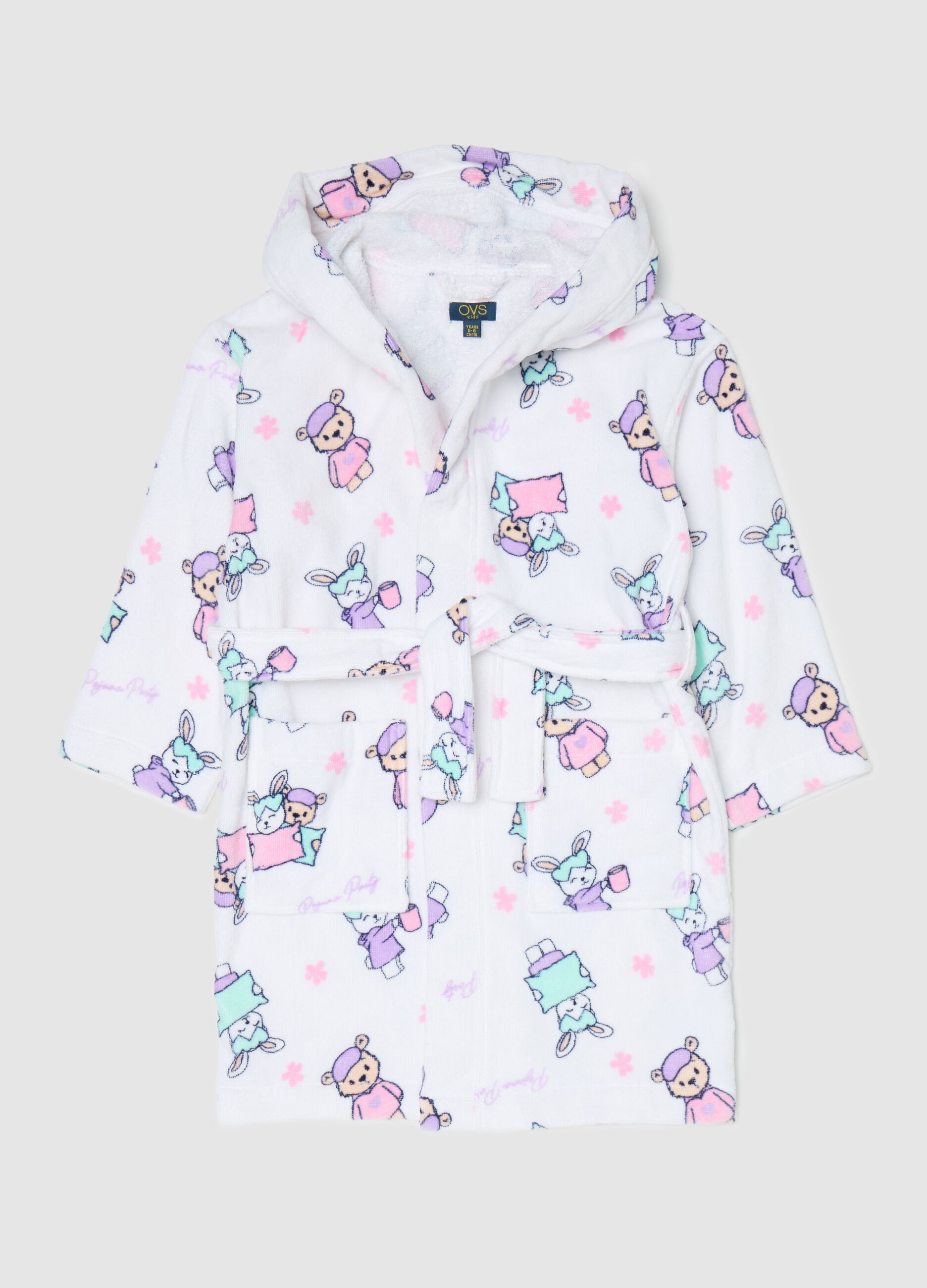 Bathrobe with hood and animals embroidery