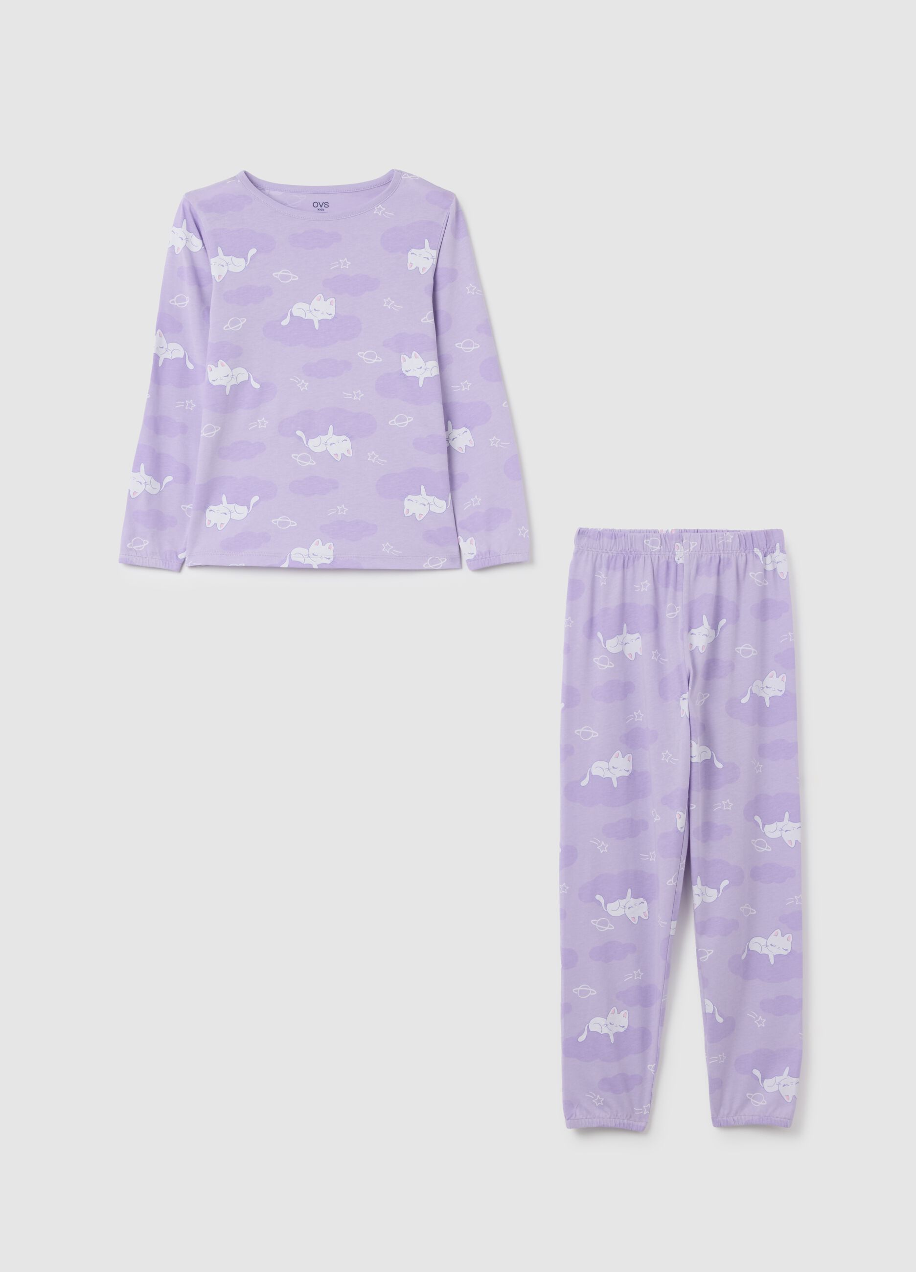 Girls' pure cotton purple pyjamas