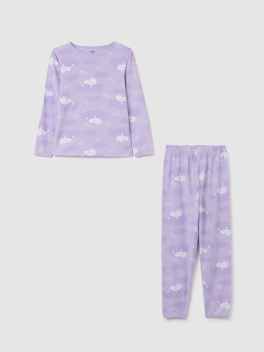Girls' pure cotton purple pyjamas_0