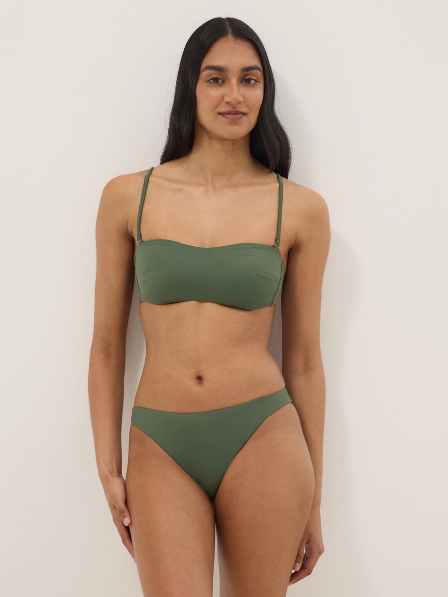 Top bikini a fascia in tessuto elasticizzato verde con imbottitura_1