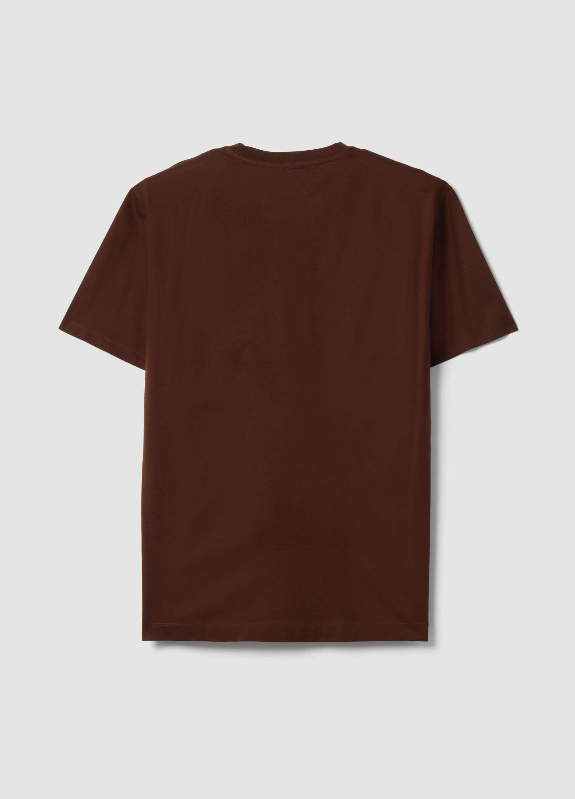 T-shirt marrone in jersey di puro cotone con girocollo relaxed fit