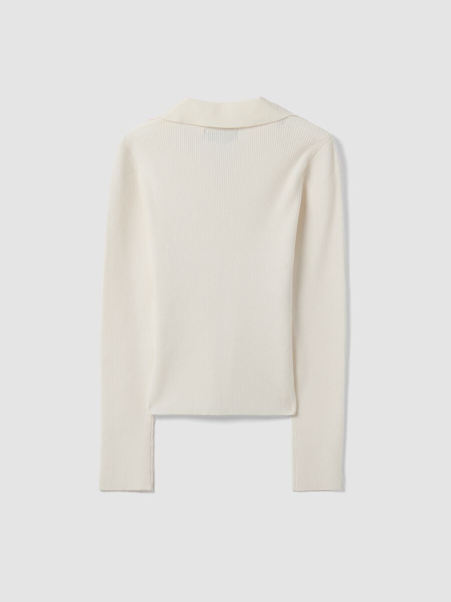 Maglia bianca in misto viscosa con colletto polo fitted_2