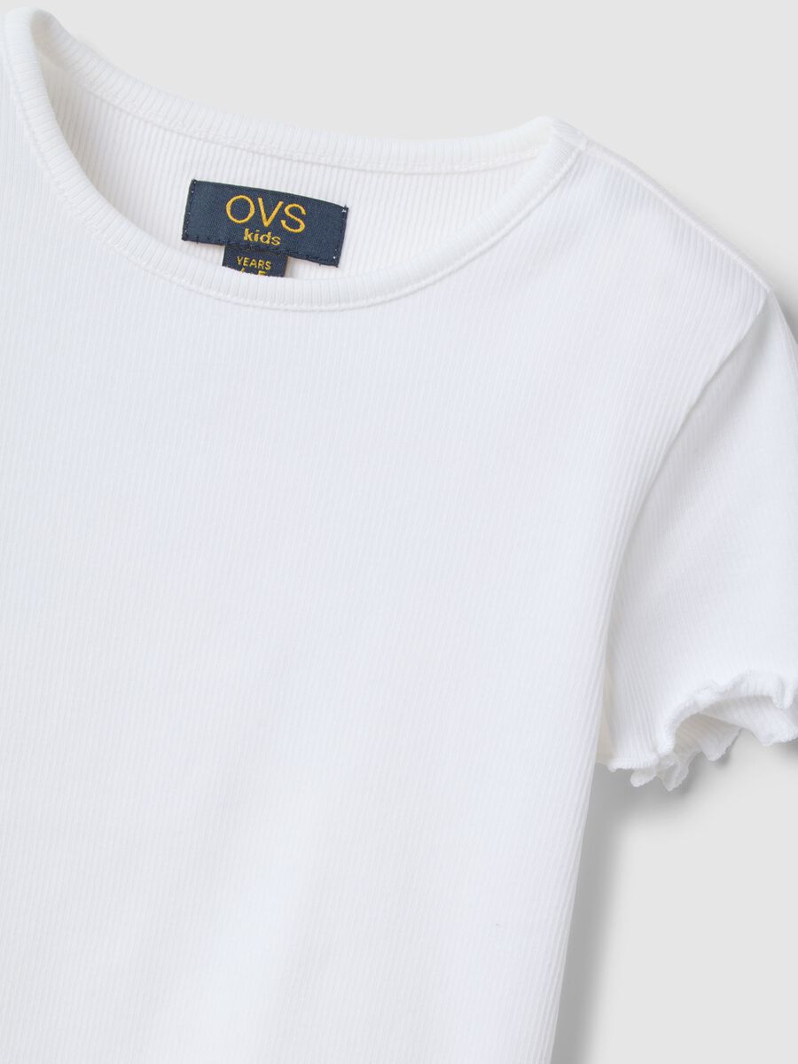 Girls' white stretch cotton t-shirt regular fit_2