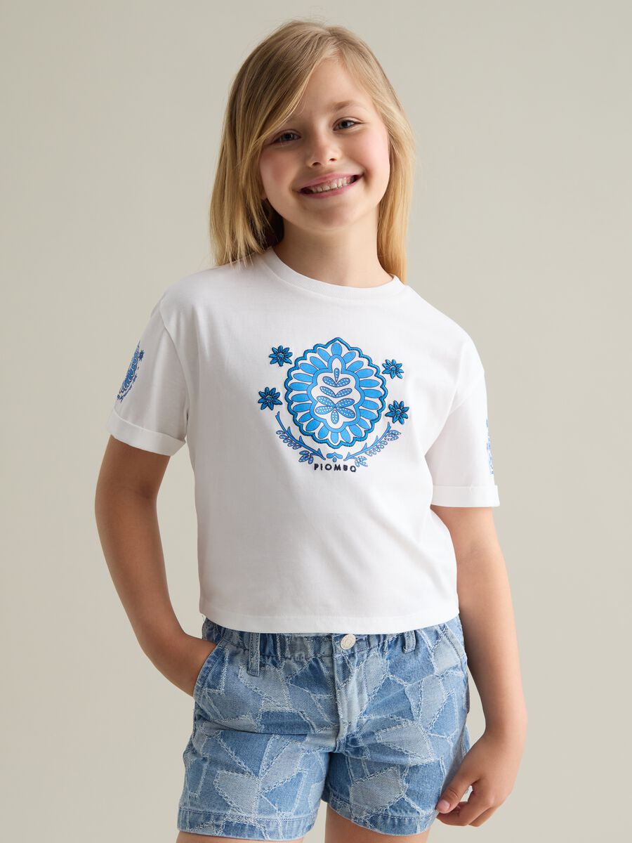 Girls' white pure cotton T-shirt, regular fit_0