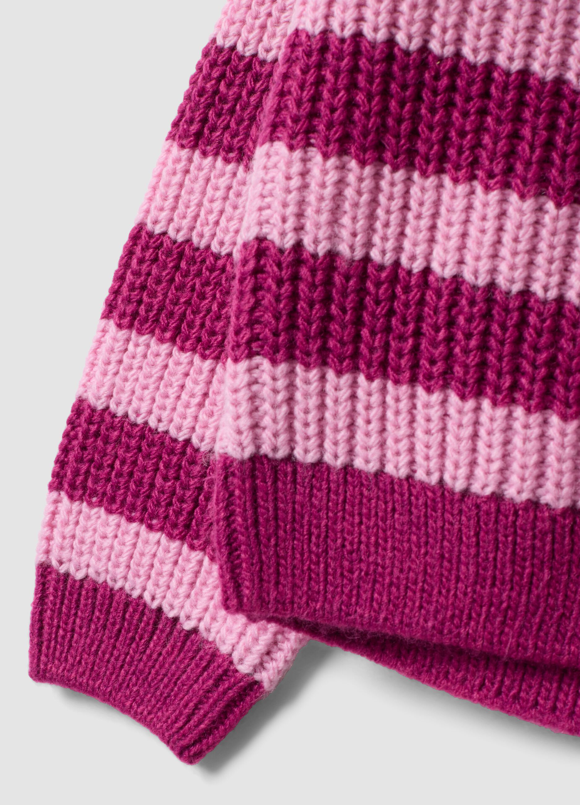 Girls&rsquo; purple striped crew-neck knitted cardigan