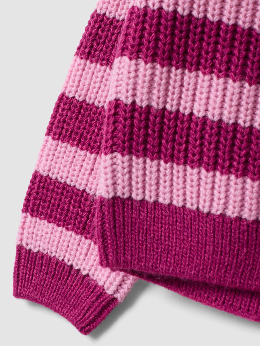 Girls&rsquo; purple striped crew-neck knitted cardigan_3