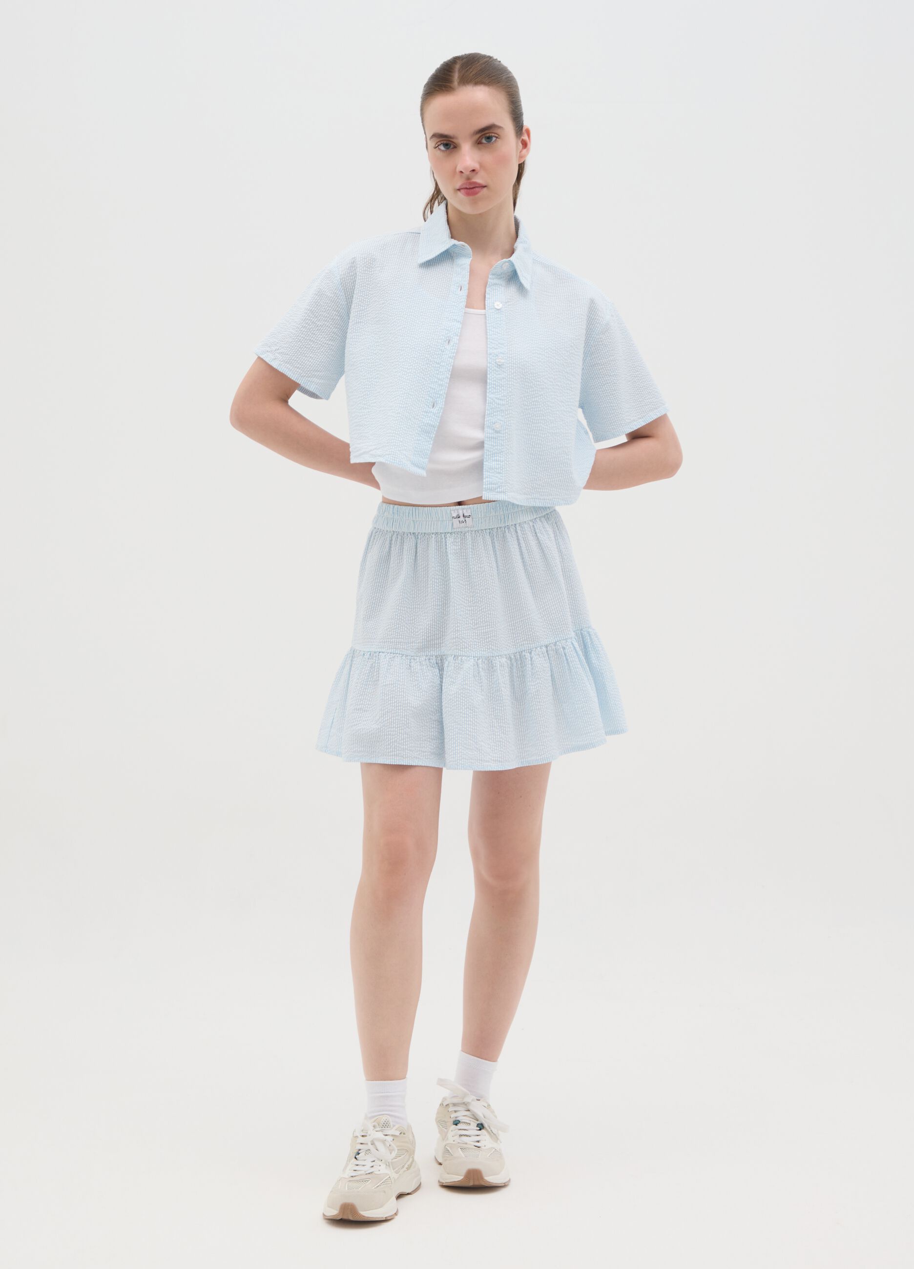 Gonna mini da donna in puro cotone azzurro regular fit