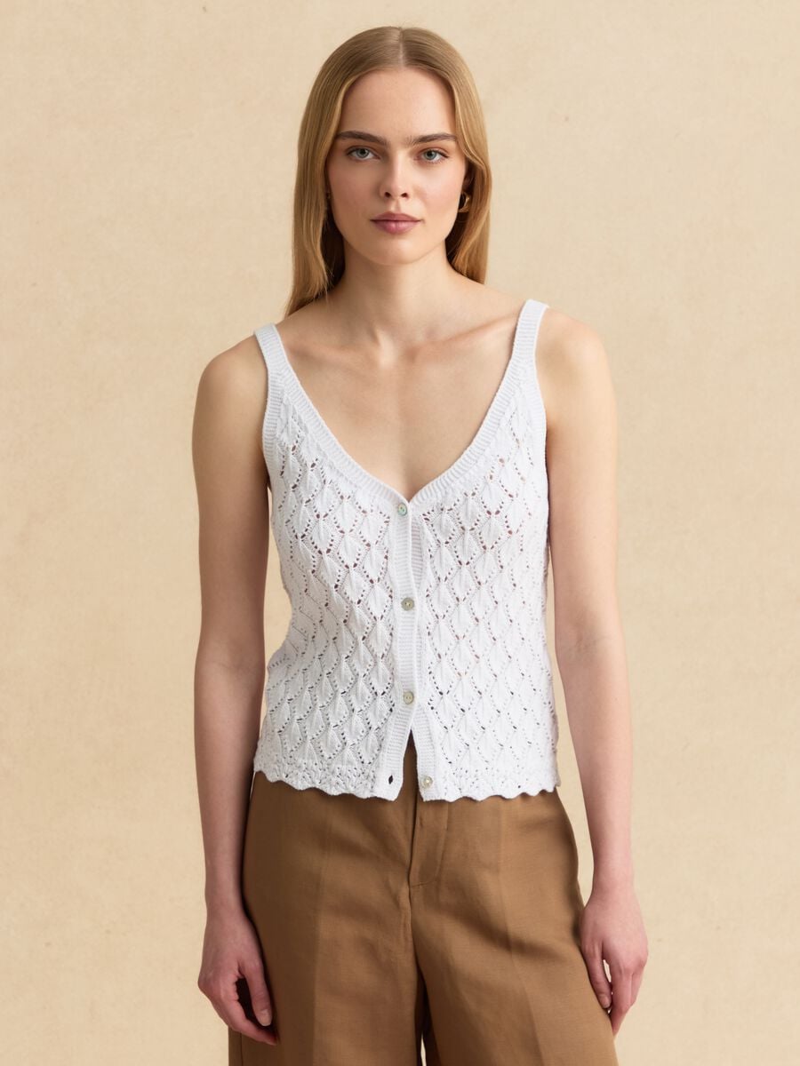 White organic cotton knitted gilet_1