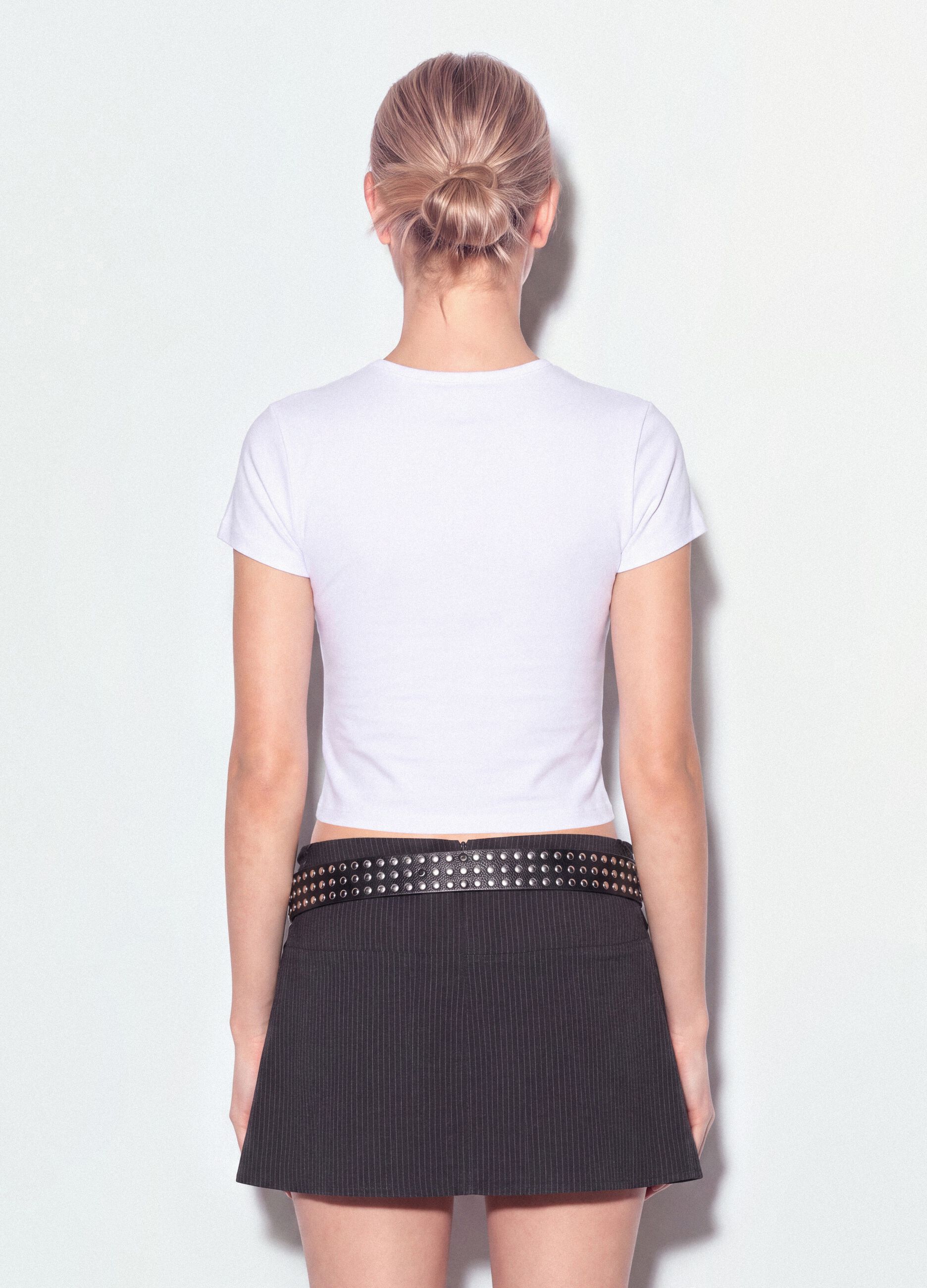 White fitted pure cotton T-shirt with Six Seven front print