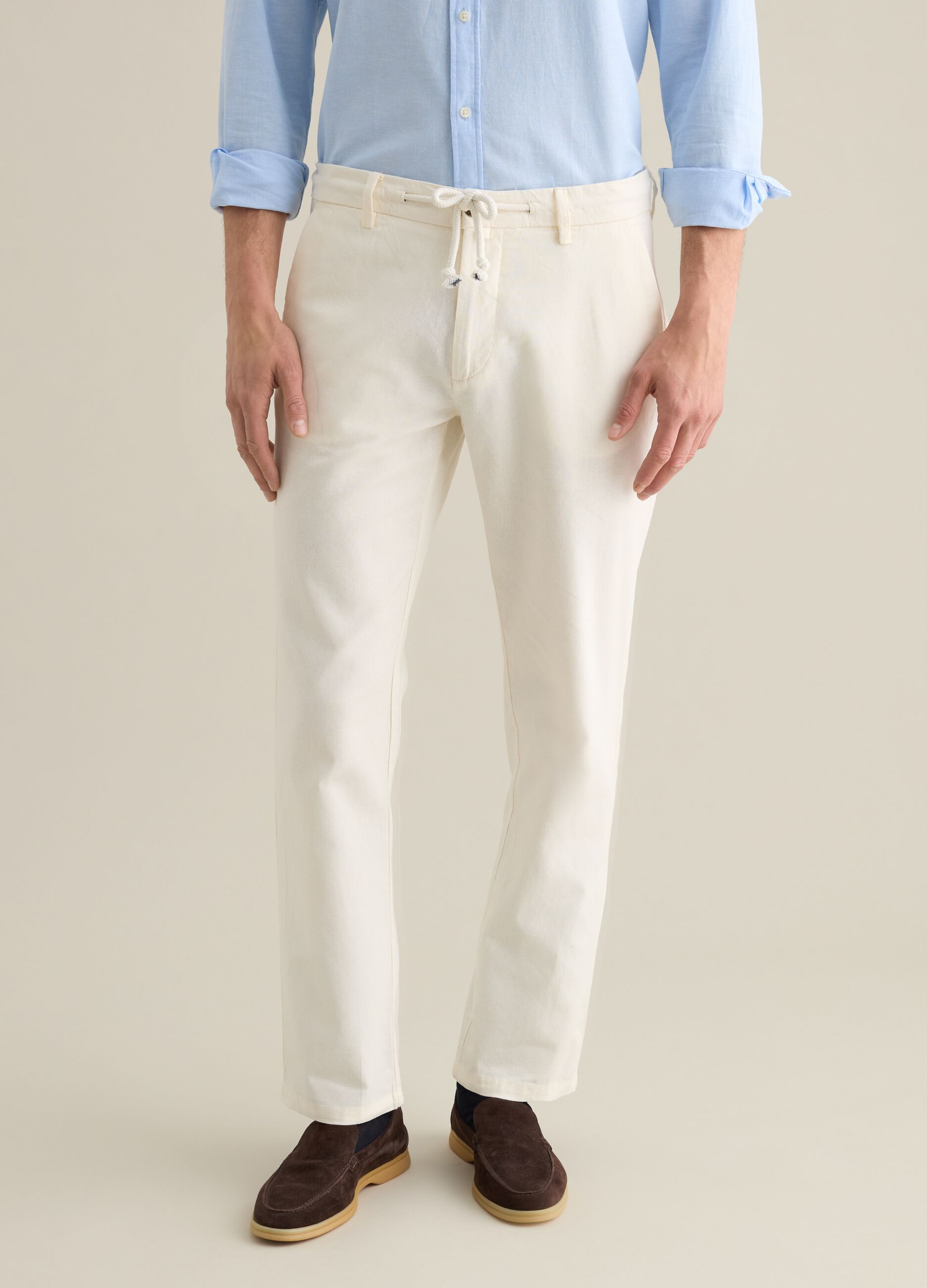 Men's beige regular fit linen blend trousers