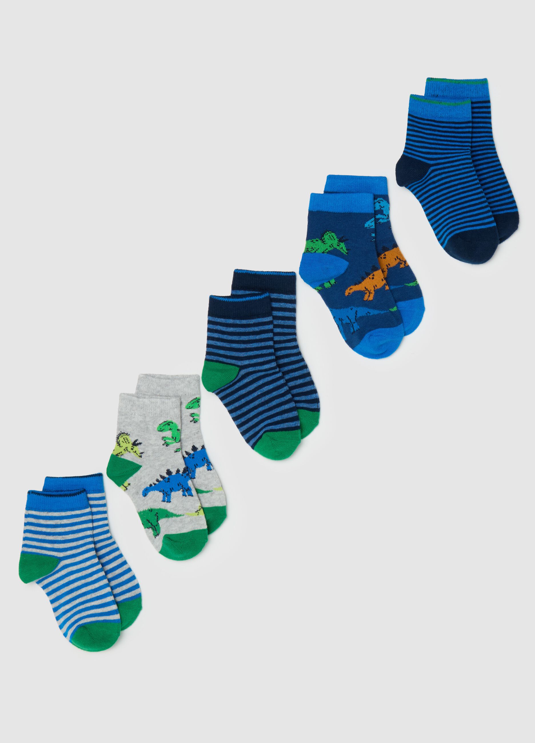 Five-pair pack short socks with dinosaurs design