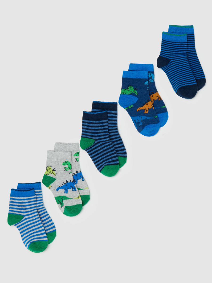 Five-pair pack short socks with dinosaurs design_0