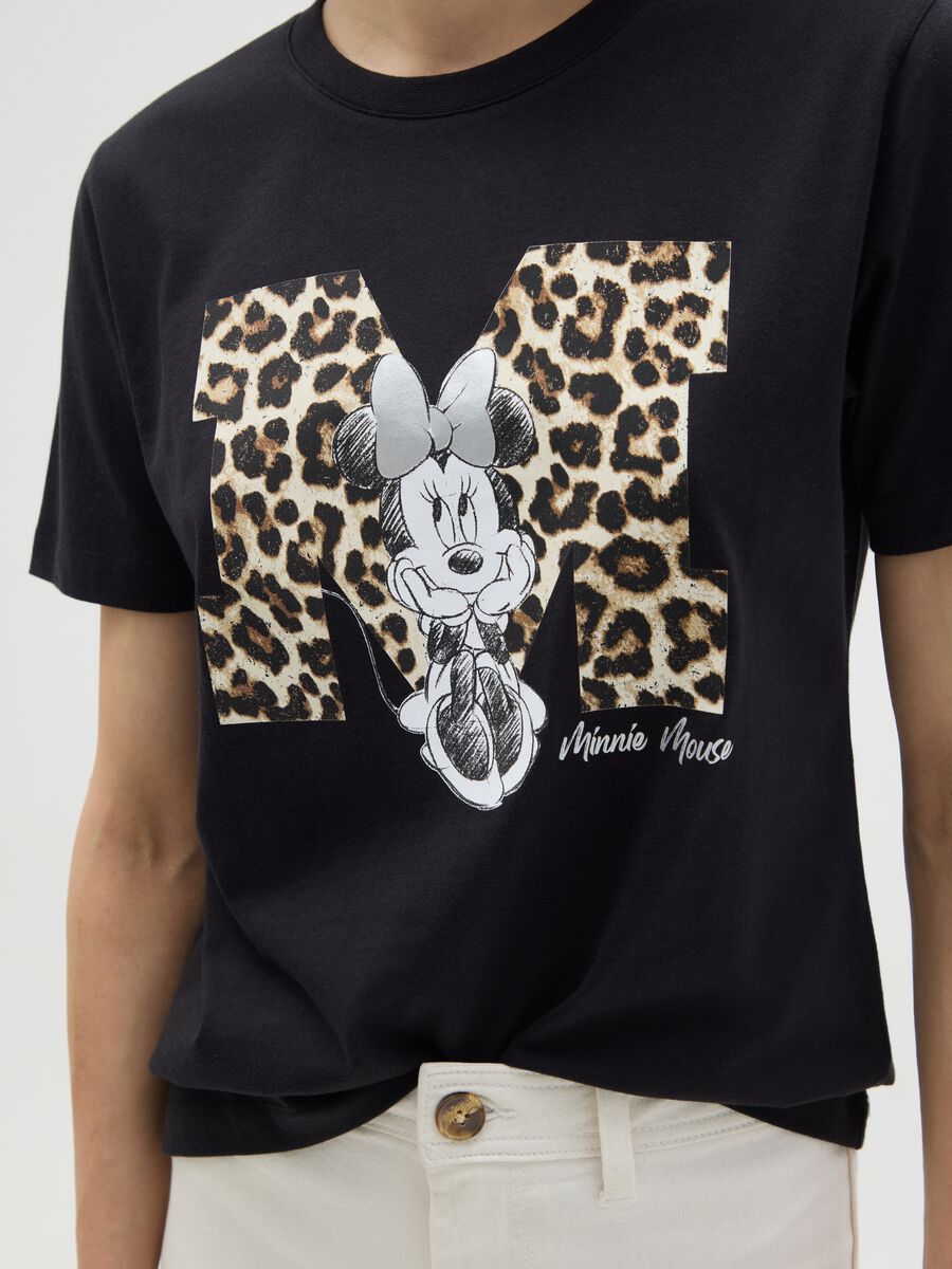 Black pure cotton regular fit t-shirt with Minnie and leopard print_2