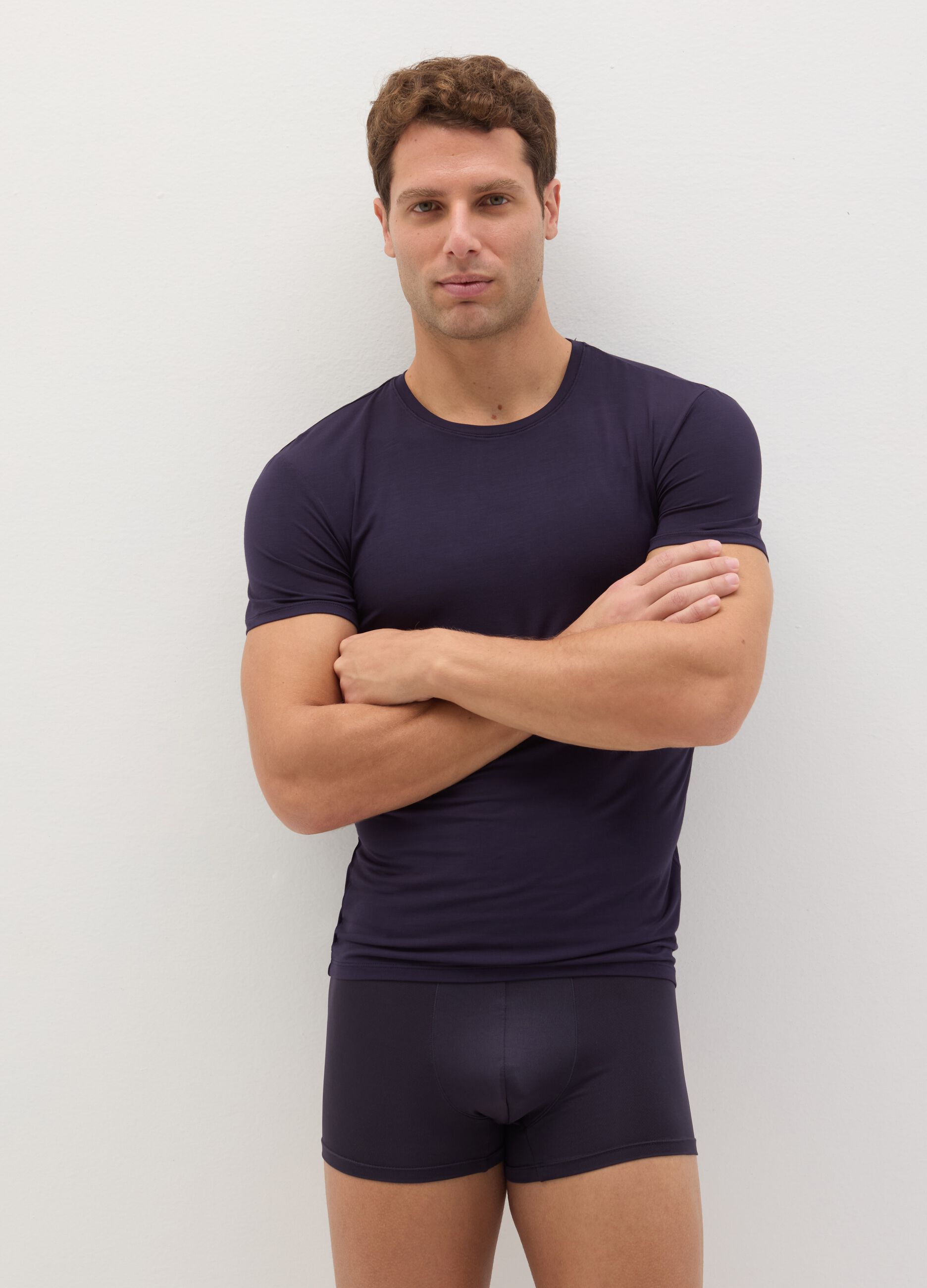 Stretch modal undershirt with round neck